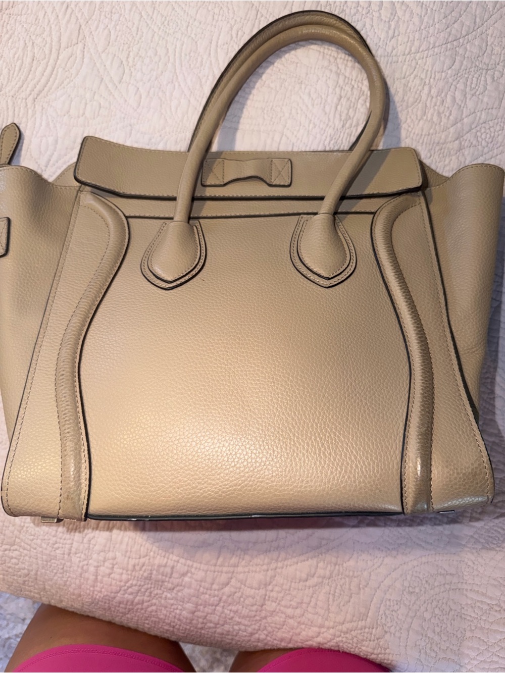 Beige Leather Tote Bag - Structured Women's Handbag - Picture 6 of 6